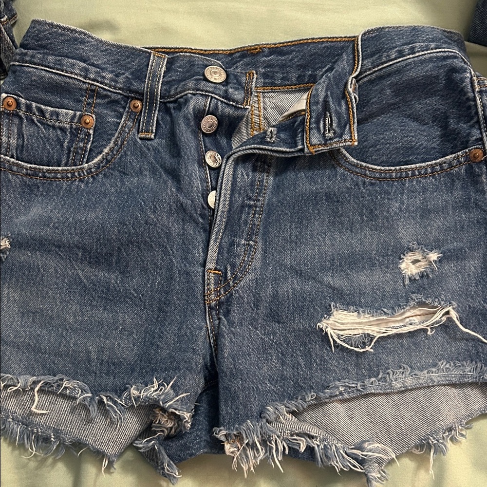 Levi's Blue Distressed Jean Shorts